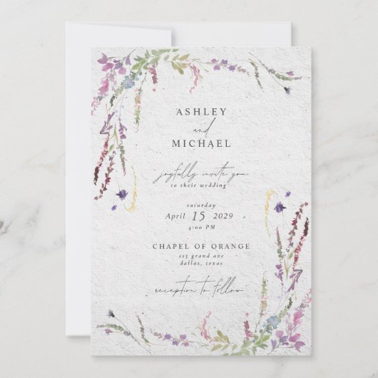 Elegante Wildflower Waterverf Modern Wedding Kaart (Voorkant)