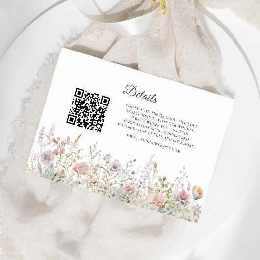 Elegante Wildflower Waterverf QR-code Details Informatiekaartje