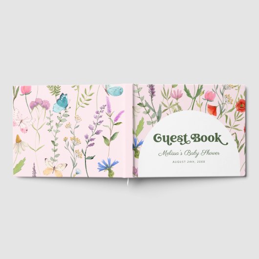 Elegante Wildflower Waterverf Roze Baby shower Gastenboek (Volledig)