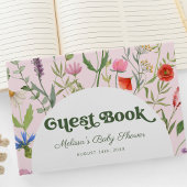Elegante Wildflower Waterverf Roze Baby shower Gastenboek