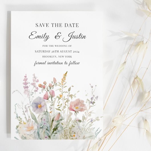 Elegante Wildflower Waterverf Save the Date Kaart
