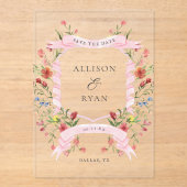 Elegante Wildflower Wedding Acryl Save The Date Acryl Uitnodigingen (Voorkant)