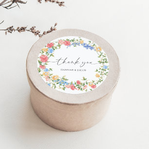Elegante Wildflower Wedding Dank u gunst Ronde Sticker