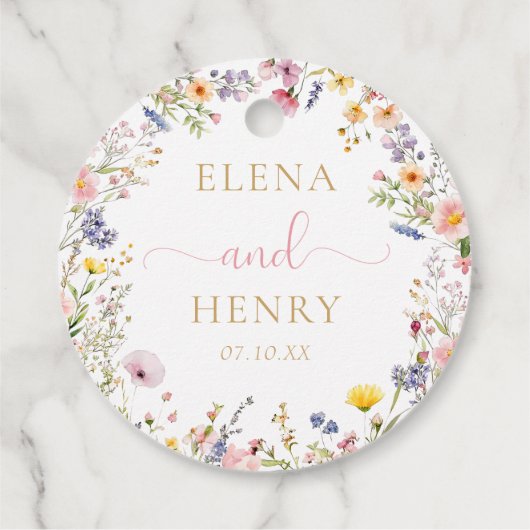 Elegante Wildflower Wedding Favoriete Labels (Achterkant)