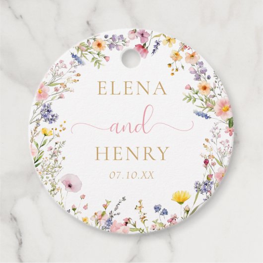 Elegante Wildflower Wedding Favoriete Labels (Voorkant)