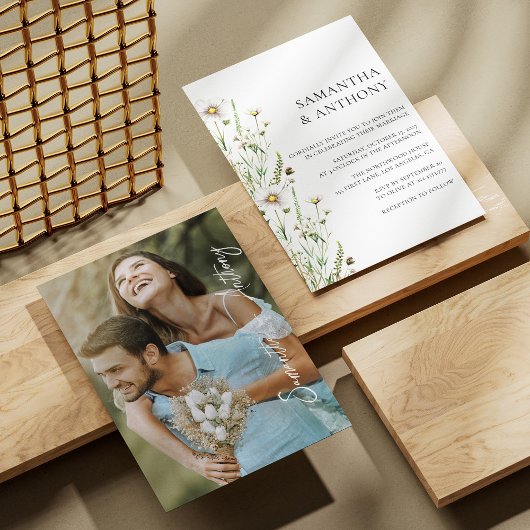 Elegante Wildflower Wedding Invitation Custom Phot Kaart
