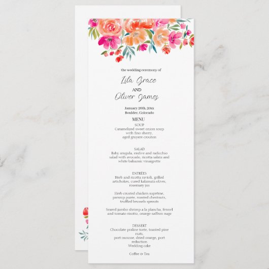 Elegante Wildflower Wedding Menu Uitnodiging (Voorkant / Achterkant)