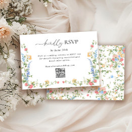 Elegante Wildflower Wedding QR Code RSVP Card