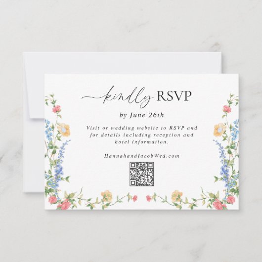 Elegante Wildflower Wedding QR Code RSVP Card (Voorkant)