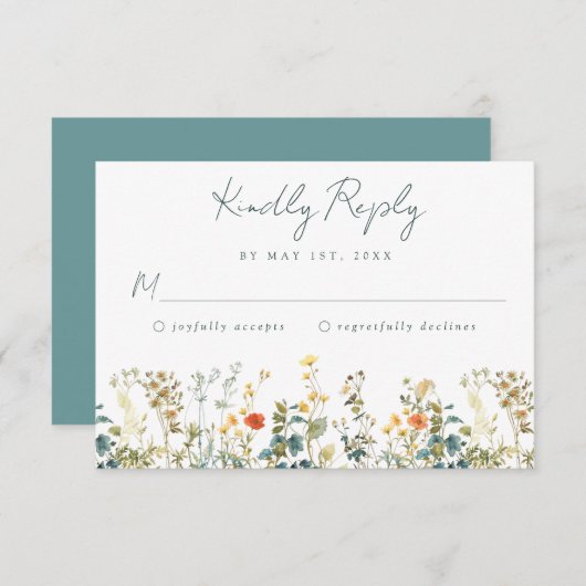 Elegante Wildflower Wedding RSVP Kaart (Voorkant / Achterkant)
