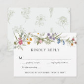 Elegante  Wildflower Wedding RSVP Reactie Kaart (Voorkant / Achterkant)