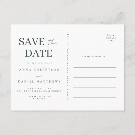Elegante Wildflower Wedding Save the Date Briefkaa Uitnodiging Briefkaart (Achterkant)