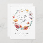 Elegante Wildflower Wedding Save the Date Uitnodiging Briefkaart (Voorkant / Achterkant)