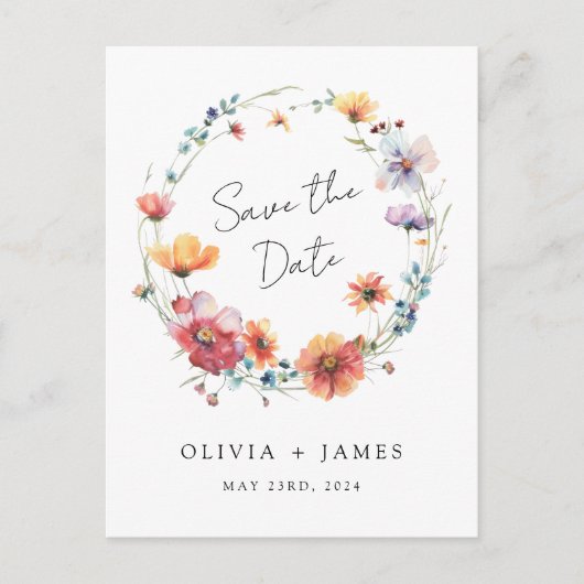 Elegante Wildflower Wedding Save the Date Uitnodiging Briefkaart (Voorkant)