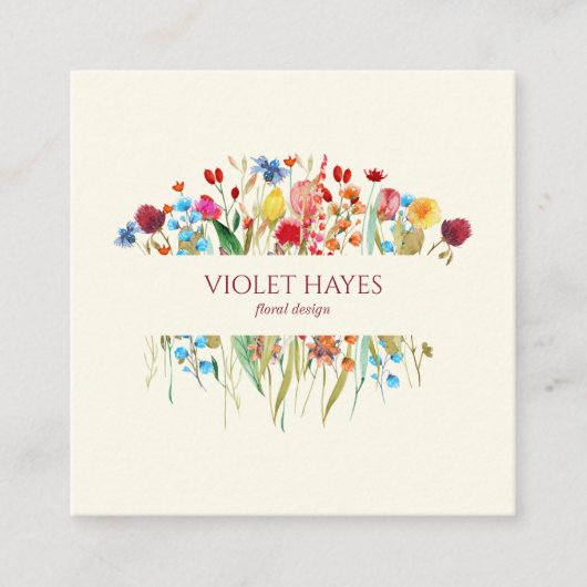 Elegante Wildflower Wilde Bloem Bloemen Custom Vierkante Visitekaartje (Voorkant)