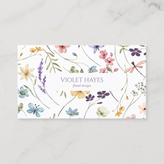 Elegante Wildflower Wilde Bloem Bloemen Custom Visitekaartje (Voorkant)