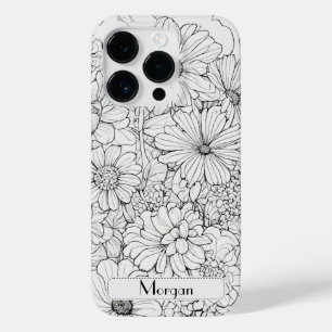Elegante Wildflower wit en zwart Case-Mate iPhone 14 Pro Hoesje