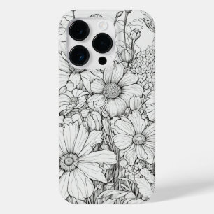 Elegante Wildflower wit en zwart Hoesje-Mate Case-Mate iPhone 14 Pro Hoesje