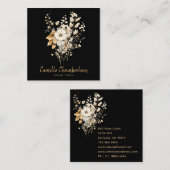 Elegante Wildflower Zwart Vierkante Visitekaartje (Voorkant / Achterkant)