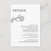 Elegante Wildflower Zwart-wit bruiloft Details Informatiekaartje (Voorkant)