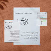 Elegante Wildflower Zwart-wit bruiloft Details Informatiekaartje