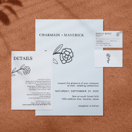 Elegante Wildflower Zwart-wit bruiloft Details Informatiekaartje