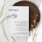 Elegante Wildflower Zwart-wit bruiloft Details Informatiekaartje