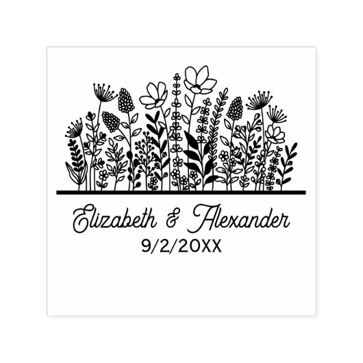 Elegante Wildflowers #2 Huwelijk Paar Namen Datum Zelfinktende Stempel (Design)