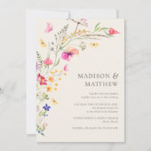 Elegante Wildflowers Beige Huwelijksuitnodiging Kaart (Voorkant)