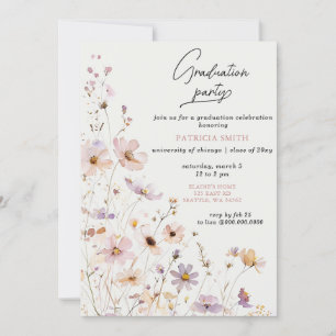 Elegante Wildflowers Blush Graduation Party Kaart