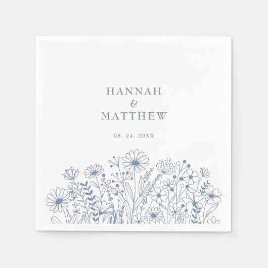 Elegante Wildflowers Boho Dusty Blue Wedding Servet (Voorkant)