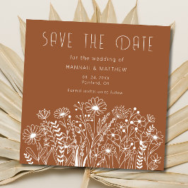 Elegante Wildflowers Boho Verbrand Sinaasappel bru Save The Date