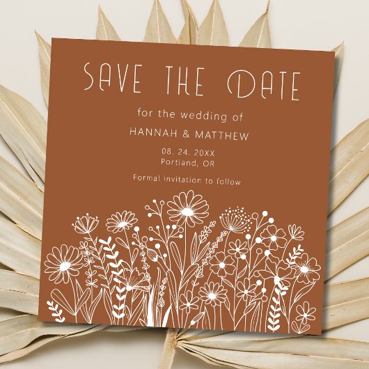 Elegante Wildflowers Boho Verbrand Sinaasappel bru Save The Date