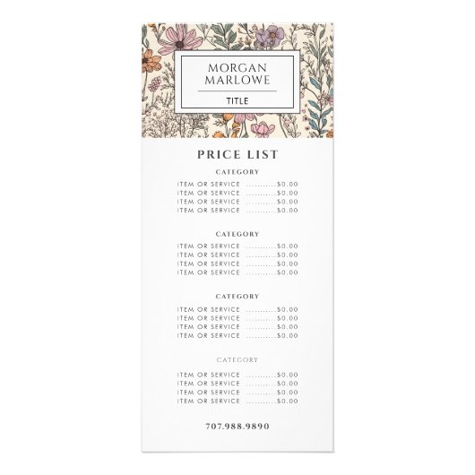 Elegante Wildflowers Botanical Business Reclamekaart (Voorkant)