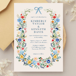 Elegante Wildflowers Bow Garden Huwelijksuitnodigi Kaart