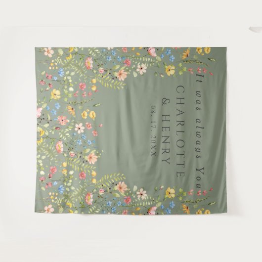 Elegante Wildflowers bruiloft achtergrond Wandkleed (Voorkant (horizontaal))