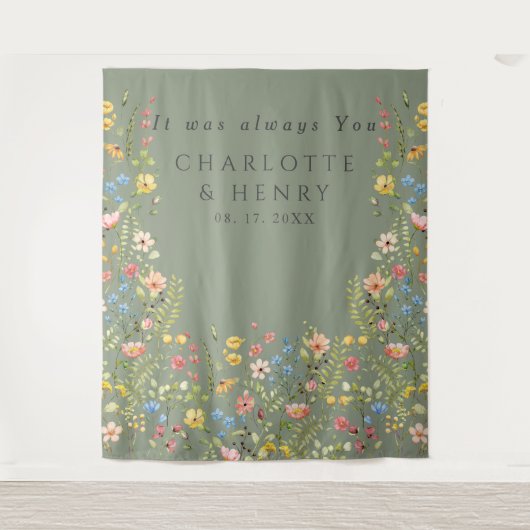 Elegante Wildflowers bruiloft achtergrond Wandkleed (Voorkant)