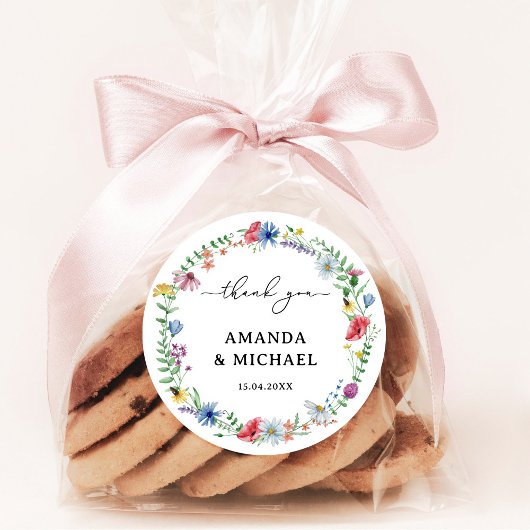 Elegante Wildflowers Bruiloft Dank u Ronde Sticker