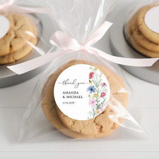 Elegante Wildflowers Bruiloft Dank u Ronde Sticker