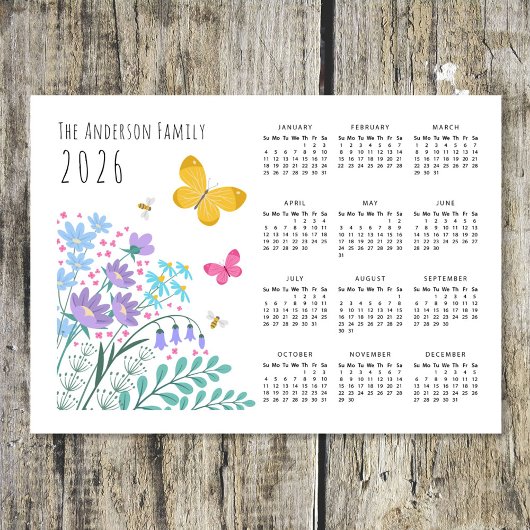 Elegante Wildflowers Butterfly Familiekalender 202