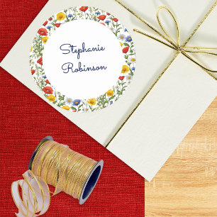 Elegante Wildflowers Kleurrijke Bloemen Custom Nam Ronde Sticker