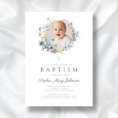 Elegante Wildflowers Krans Foto Doop Kaart