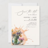 Elegante Wildflowers Mason Jar Bewaar de datum Kaart (Voorkant)