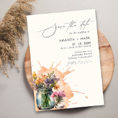 Elegante Wildflowers Mason Jar Bewaar de datum Kaart