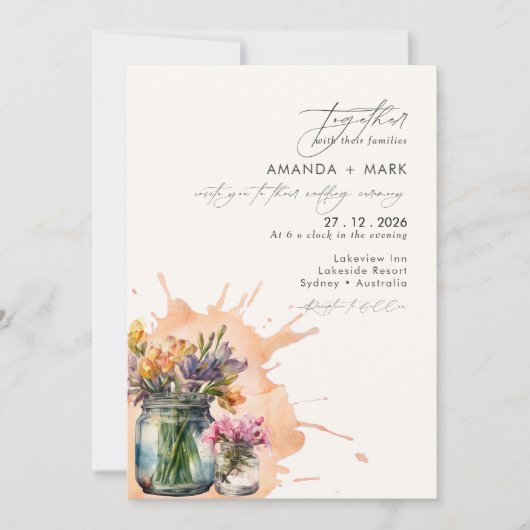 Elegante Wildflowers Mason Jar Qr code bruiloft Kaart (Voorkant)