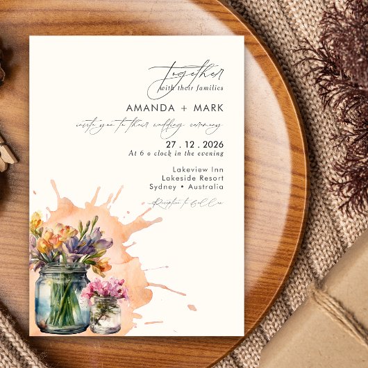 Elegante Wildflowers Mason Jar Qr code bruiloft Kaart