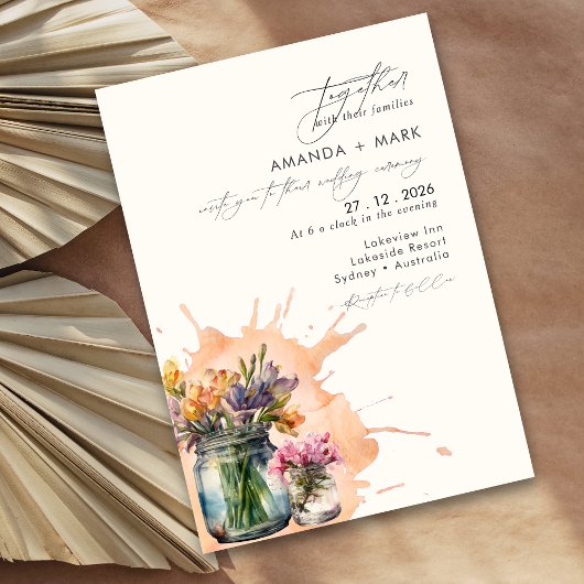 Elegante Wildflowers Mason Jar Qr code bruiloft Kaart