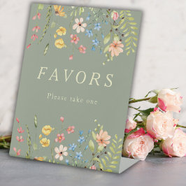 Elegante Wildflowers Sage Wedding Favors Sign Reclamebord Met Voetstuk