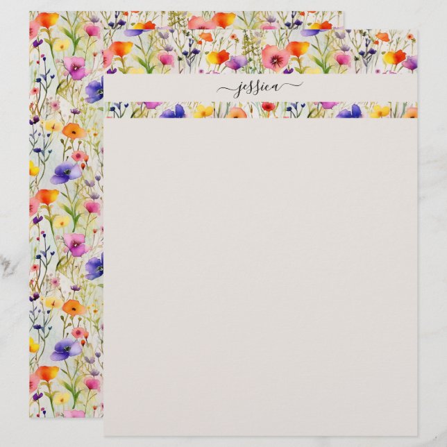 Elegante wildflowers scriptnaam briefhoofd (Voorkant / Achterkant)