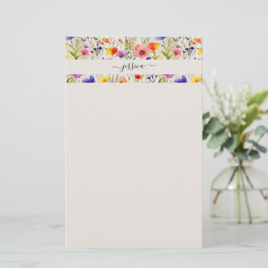 Elegante wildflowers scriptnaam briefpapier (Staand voorkant)